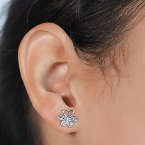 Zarkan Butterfly Heart Pure Silver Earrings