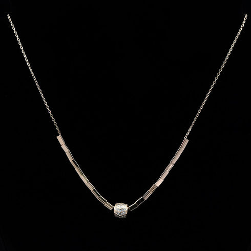 Zarkan rose Gold 3D Box charm chain Silver Necklace