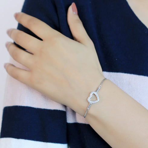 Zarkan Love Heart Minimal Silver Bracelet