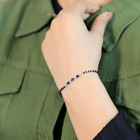 Zarkan Blue Checkered Linear Silver Bracelet