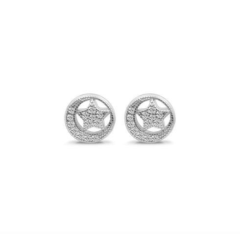 Zarkan Star Moon Minimal Silver Earrings