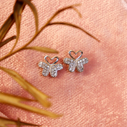 Zarkan Butterfly Heart Pure Silver Earrings