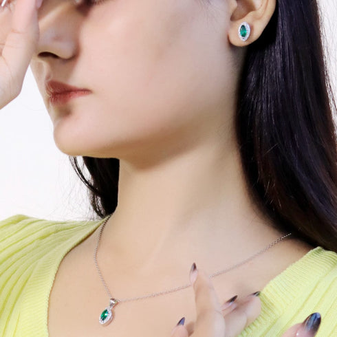 Zarkan Eye of The Queen Green Silver Jewelry Set