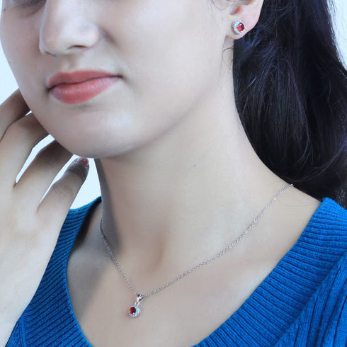 Zarkan Red Delight Dot Silver Jewelry Set