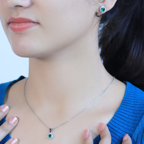 Zarkan Green Delight Dot Silver Jewelry Set