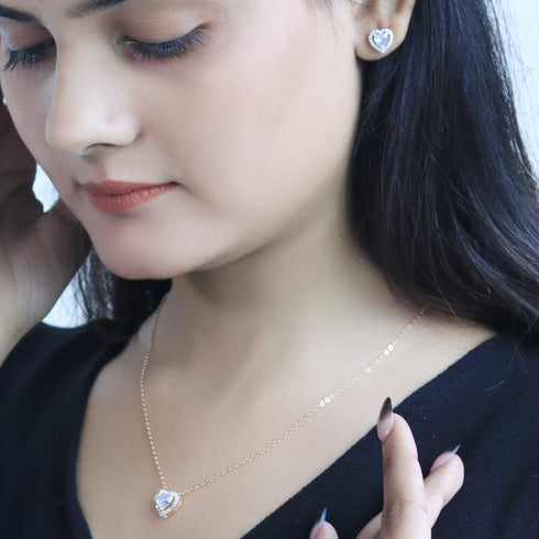 Zarkan Gold Love Heart Solitaire Jewelry Set