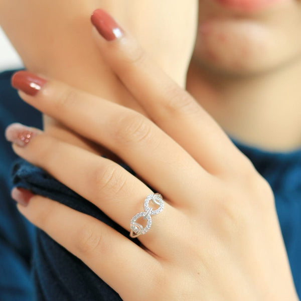 Zarkan Double Link Zircon Silver Ring