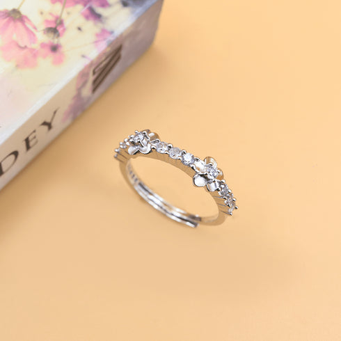 Zarkan Silver Zircon Flower Blossom Ring