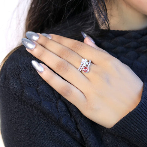 Zarkan Ravishing Red Rose Gold Silver Ring