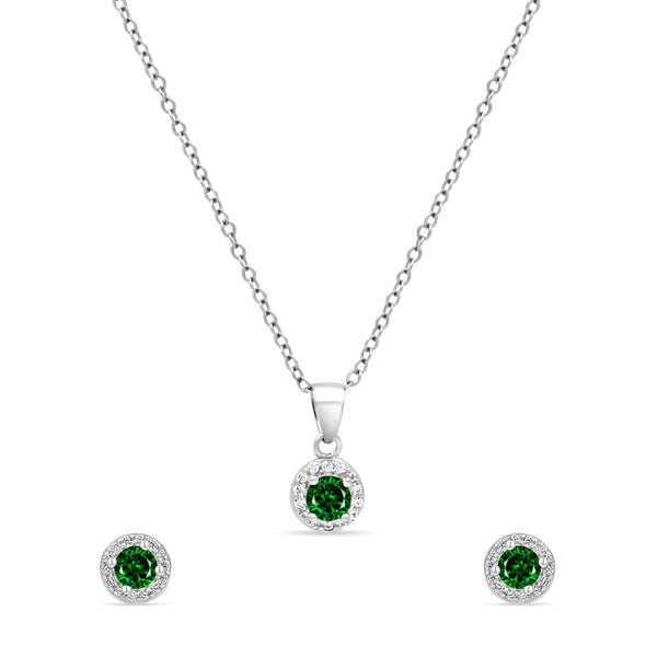 Zarkan Green Delight Dot Silver Jewelry Set