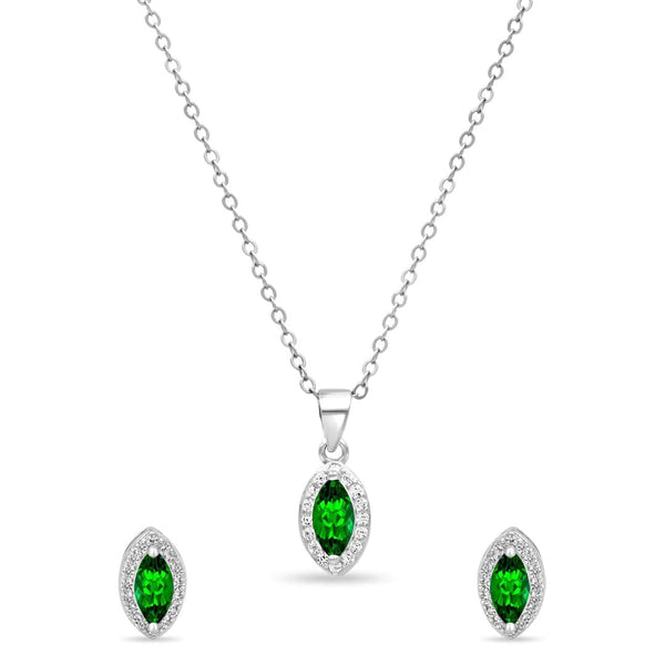Zarkan Eye of The Queen Green Silver Jewelry Set