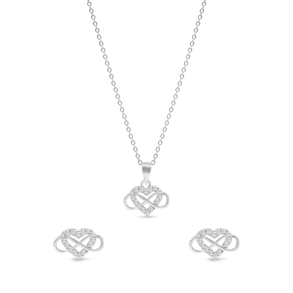 Zarkan Pure 925 Silver Infinity Heart Jewellery Set