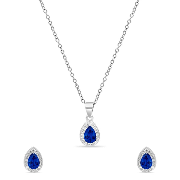 Zarkan Water Drop Blue Silver Jewelry Set