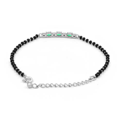 Zarkan Green Checkered Linear Silver Bracelet