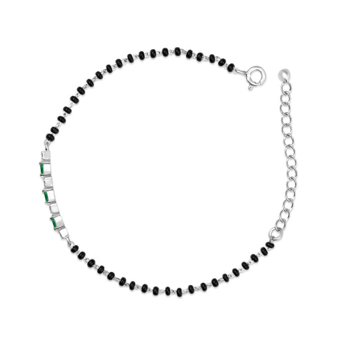 Zarkan Green Checkered Linear Silver Bracelet